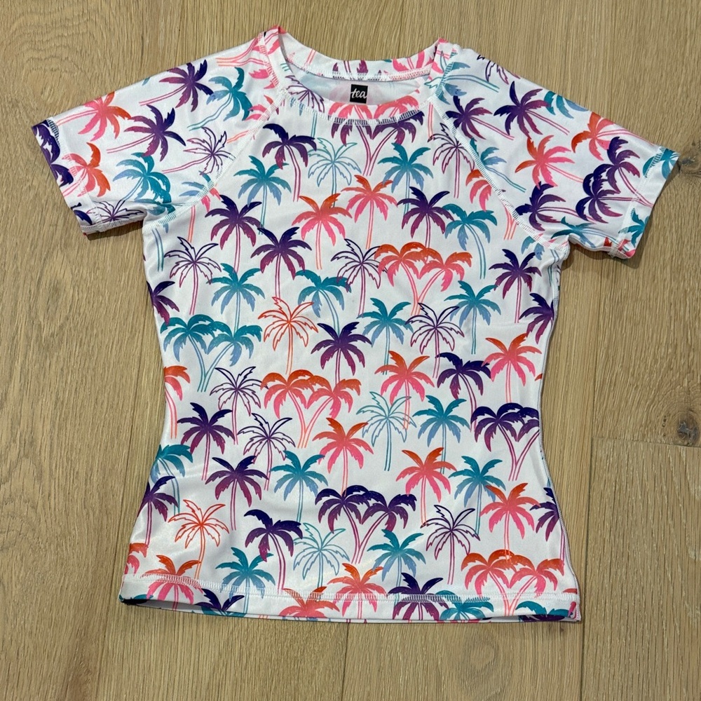 NWOT Tea Collection Tropical Palm Short Sleeve Kids Rashguard size 8